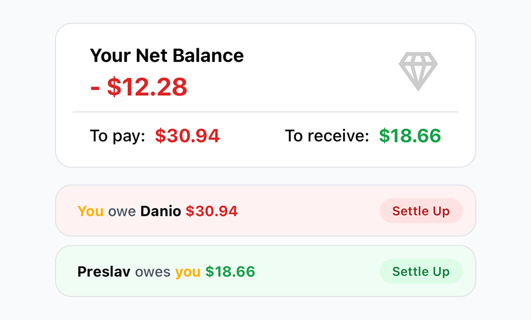 Balances screen