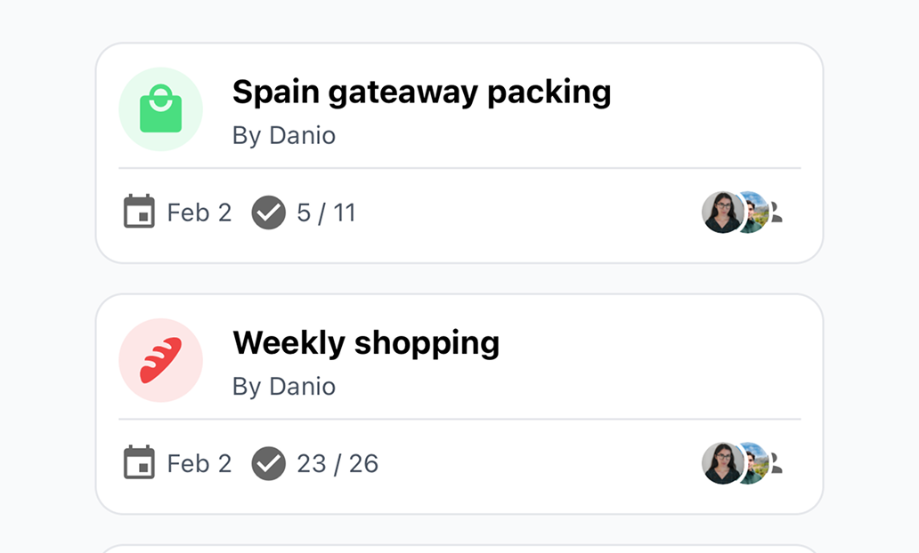 Shopping list screen